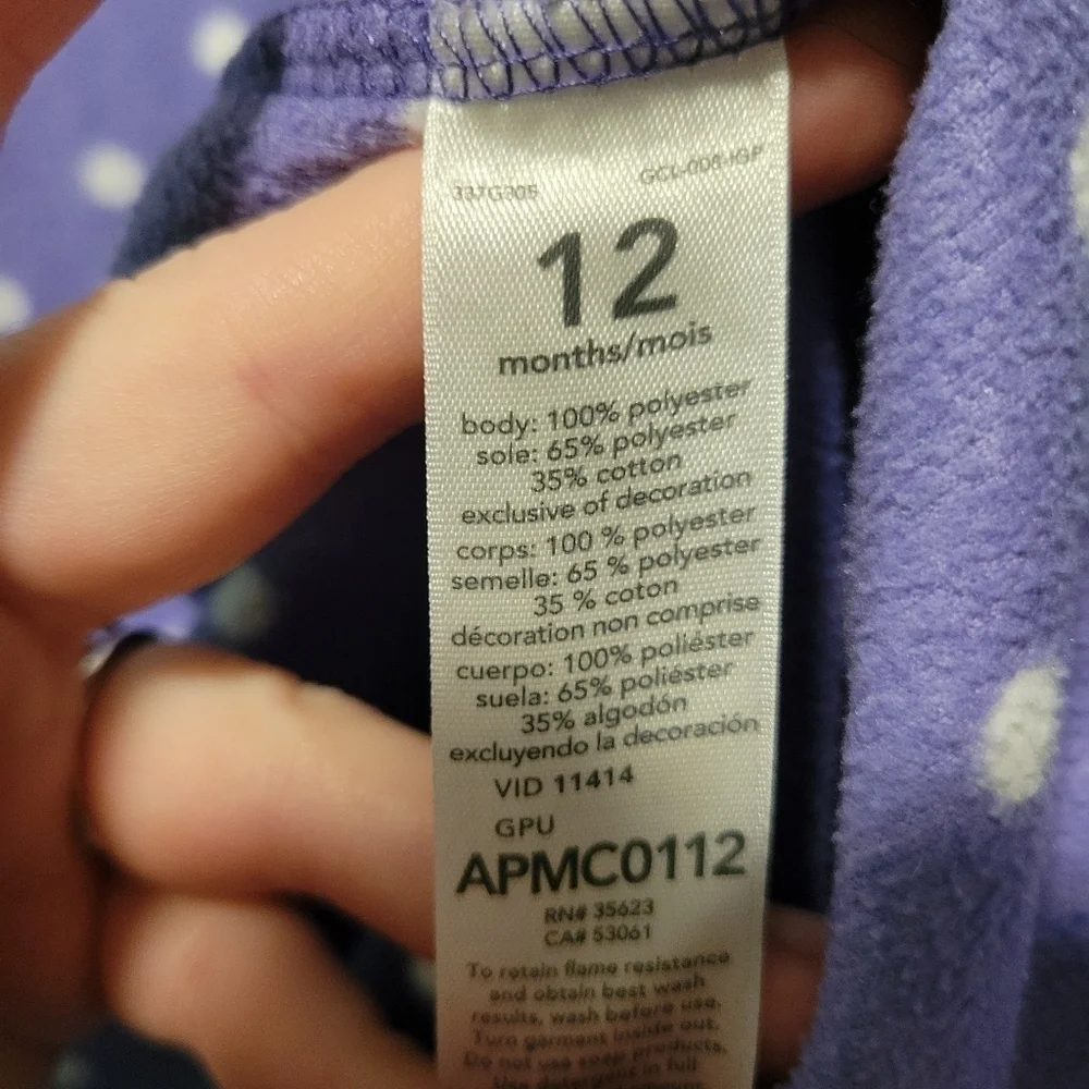 Set Of 2 Carter's Girl's Footie Pajamas Side Foot Zip-Up Size 12 Months